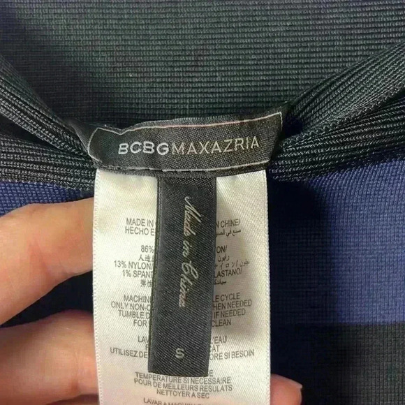BCBGMaxazria Alina Bandage Striped Stretch Mini Skirt Size Small Black/Navy NWT - Picture 5 of 9